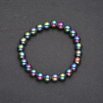 Hematite Bracelet with Coating, Smooth Beads, Diameter 8(+/-)mm, Length 18cm, on Elastic Band