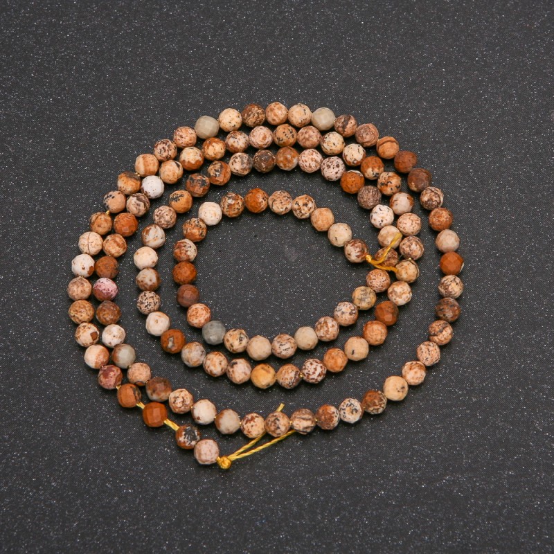 Beads on a String, Landscape Jasper Faceted Round, Diameter +/-3mm, Length 39cm