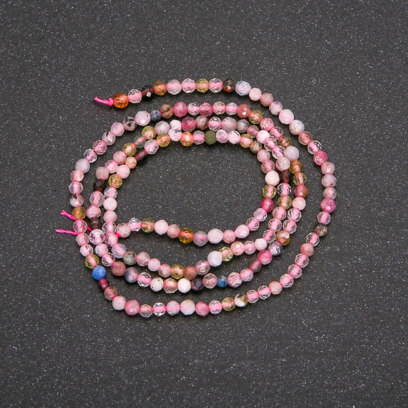 Assorted Natural Stone Beads on a Thread, Faceted Ball, Diameter 2.5mm, Length 38cm