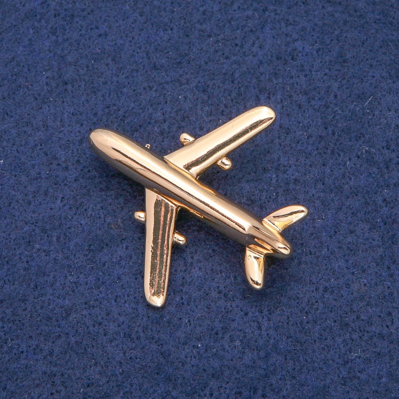 Airplane Brooch, Gold-Tone Metal, 40x39mm