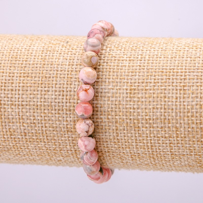 Natural Rhodochrosite Bracelet, Smooth Round Beads, Diameter 6.5mm, Length 18cm