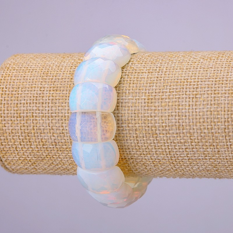 Bracelet on Elastic Band Moonstone Faceted Link, diameter 20x12mm, length 18cm