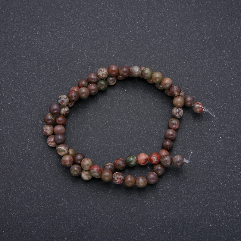 Beads on Fishing Line Natural Stone Picasso Jasper Smooth Round, diameter 6mm, length 38cm (+ -)