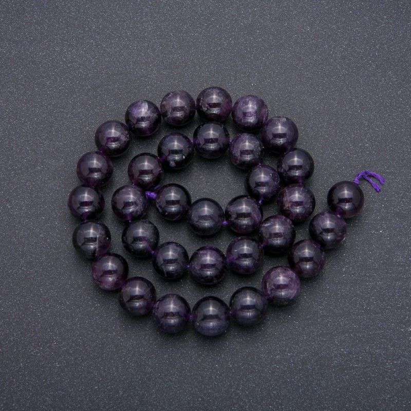 Beads on a String Natural Amethyst Smooth Round, diameter 12mm, length 39cm (+ -)