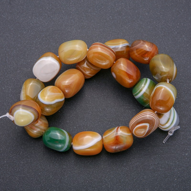 Beads on Fishing Line of Natural Stone Agate Tumbled Bar, diameter 19x15mm, length 38cm (+ -)