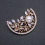 Xuping Brooch, 18k Gold Plating with Pearl, Diameter 12mm, White Stones and Rhinestones, 50x35mm