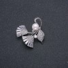 Xuping Rhodium Brooch with Pearl, Diameter 8mm +/-, White Stones and Rhinestones, 33x31mm +