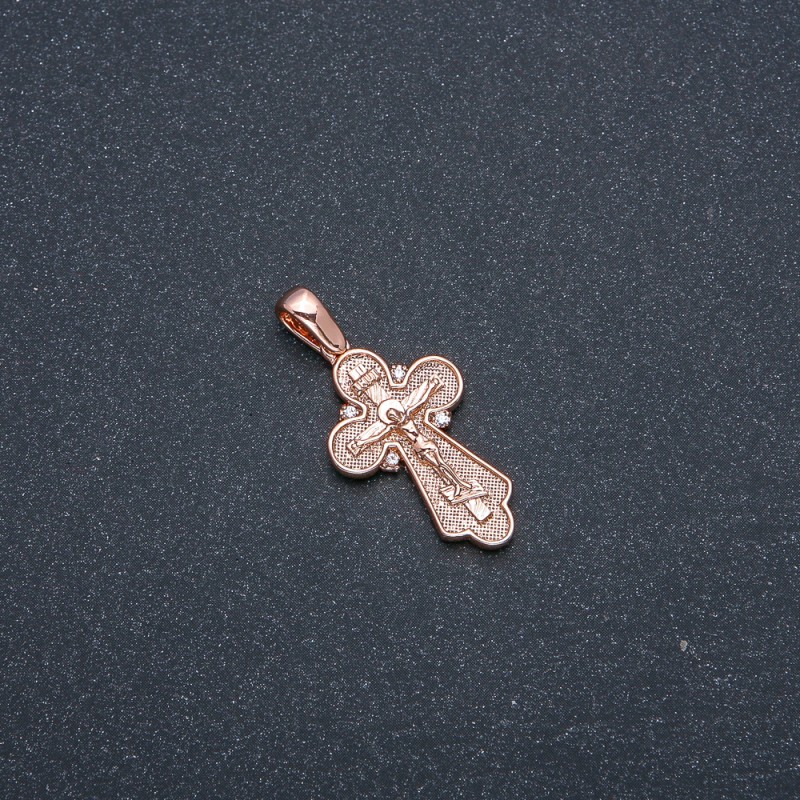 Xuping Cross Pendant, 18K Gold Plated with White Rhinestones, 32x26x15mm +