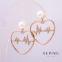 Xuping Earrings, 18K Gold Plated with 6mm Pearl and White Rhinestones, 26x21mm +