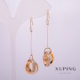 Xuping Earrings, 18K Gold Plated with Stone and White Rhinestones, 58mm length +