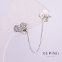 Xuping Rhodium Single Earring, Heart 11x7mm with White Rhinestones on Chain, 44mm Length, 4mm Bead +