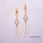 Xuping Earrings, 18K Gold Plated Teardrop with White Stones and Rhinestones, 9x12mm, Earring Length 64mm +