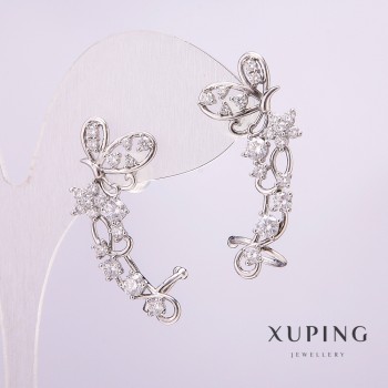 Xuping Rhodium Ear Cuff with White Stones, 33x12mm +