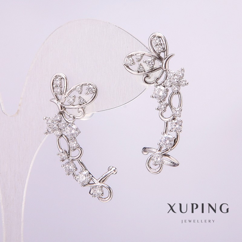 Xuping Rhodium Ear Cuff with White Stones, 33x12mm +