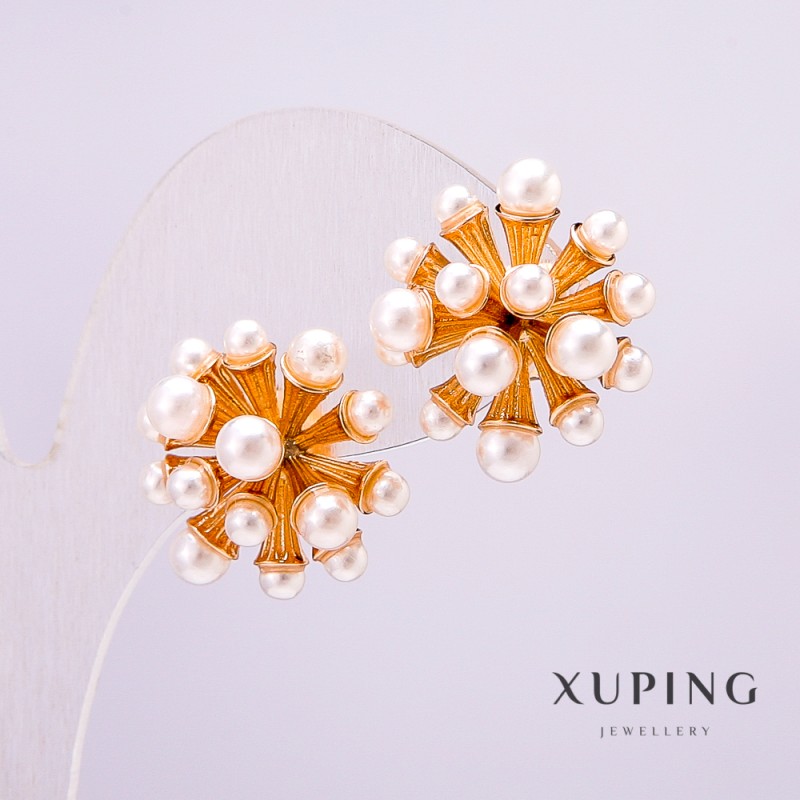 Xuping Earrings, 18K Gold Plated with Pearls, 19x20mm +