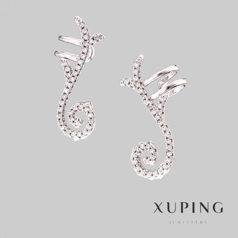 Xuping Rhodium Ear Cuff Earrings with White Rhinestones, 24mm Length +
