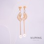 Xuping Earrings, 18K Gold Plated with 8mm Pearl and White Stone, 77mm Length +