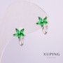 Xuping Rhodium Ear Cuff with Green Stones, 8mm+ Diameter