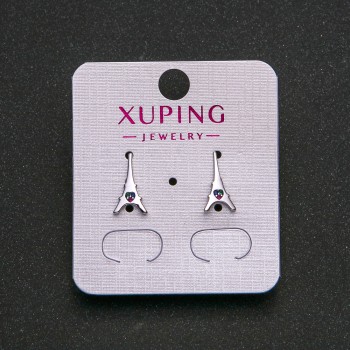Xuping Rhodium Earrings with Blue, Green, and Raspberry Rhinestones, 13x7mm+