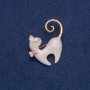 Cat Brooch with Pink Bow, pearl enamel, gold-tone metal, 39x37mm +