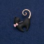 Cat Brooch with Pink Bow, black matte enamel, gold-tone metal, 39x37mm +