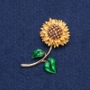 Sunflower Brooch, gold-tone metal with gold-tone petals and yellow chameleon rhinestones, 56x27mm +