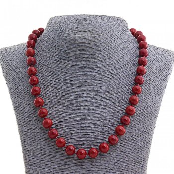 Natural Stone Necklace Red Jasper, smooth round beads, diameter 8mm, length 49cm +