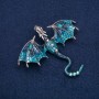 Brooch pendant Dragon silver-toned metal, blue enamel with blue and petrol rhinestones 70x63mm +