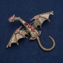 Dragon Brooch in Golden Metal with Red and Gasoline (Gasoline) Crystals 90x78mm +