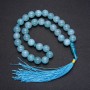 Natural Aquamarine Prayer Beads, 33 Beads, Smooth Round, Diameter ~12mm, Aquamarine Accent Bead