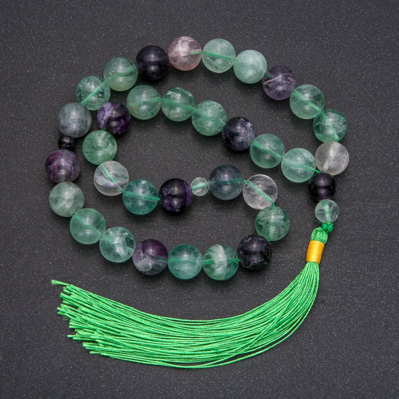 Natural Fluorite Stone Prayer Beads, 33 Beads, Smooth Round, Diameter 12mm+/-, Fluorite Accent