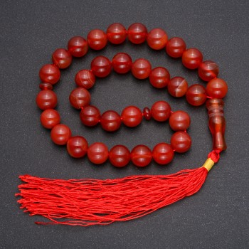 Natural Carnelian Prayer Beads, 33 Beads, Smooth Round, Diameter ~12mm, Carnelian Accent Bead