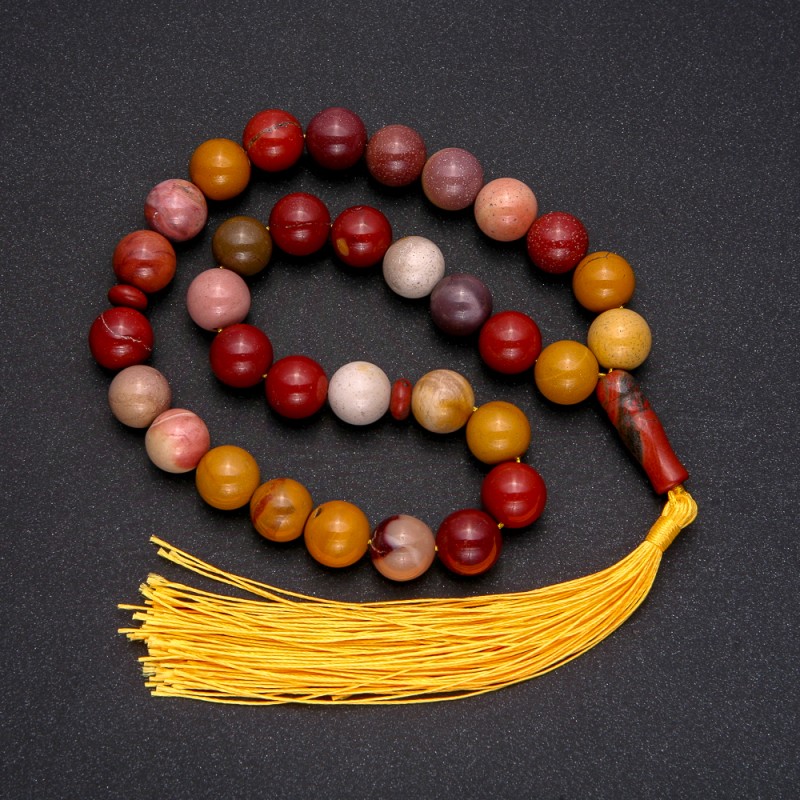 Natural Stone Prayer Beads, Mookaite Jasper, 33 Beads, Smooth Round, 12mm Diameter +/- Mookaite Jasper Accent Bead