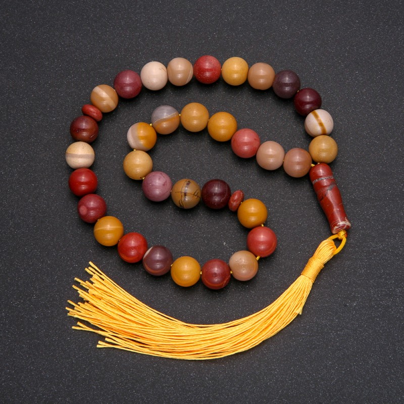 Natural Stone Prayer Beads, Mookaite Jasper, 33 Beads, Smooth Round, 10mm Diameter +/- Mookaite Jasper Accent Bead