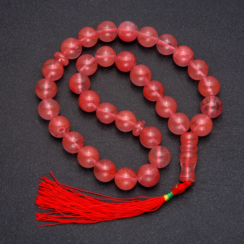 Natural Stone Prayer Beads, Chalcedony, 33 Beads, Smooth Round, 12mm Diameter +/- Chalcedony Accent Bead