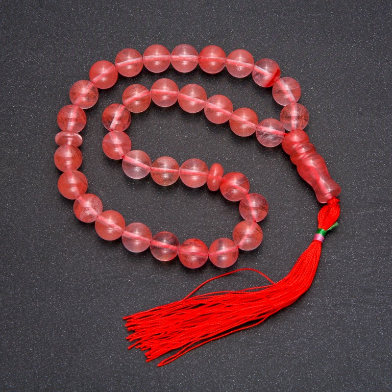 Natural Stone Prayer Beads, Chalcedony, 33 Beads, Smooth Round, 10mm Diameter +/- Chalcedony Accent Bead