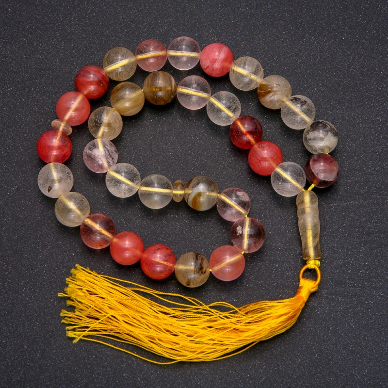 Natural Stone Prayer Beads, Chalcedony, 33 Beads, Smooth Round, 12mm Diameter +/- Chalcedony Accent Bead