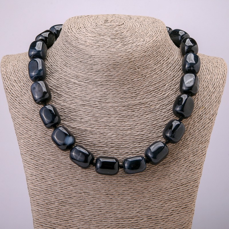 Natural Stone Necklace Eye Agate bar beads, 20x15mm, length 45cm +