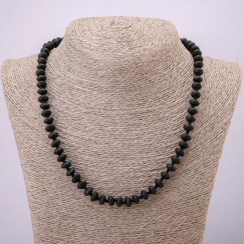 Synthetic Shungite Necklace, smooth rondelle, diameter 8x5mm+/-, length 45mm +