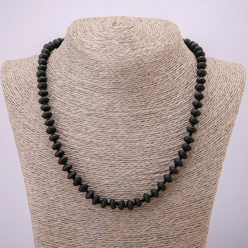 Synthetic Shungite Necklace, smooth rondelle, diameter 8x5mm+/-, length 45mm +