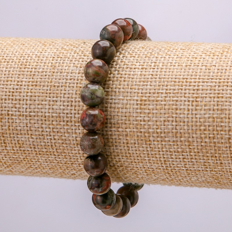 Elastic Bracelet with Natural Picasso Jasper, 18cm Circumference, Smooth Round Beads, 8mm+ Diameter