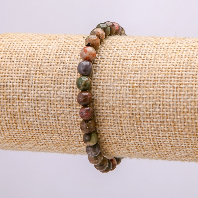 Elastic Bracelet with Natural Picasso Jasper Stone, 18cm Circumference, Smooth Bead, 6mm Diameter +