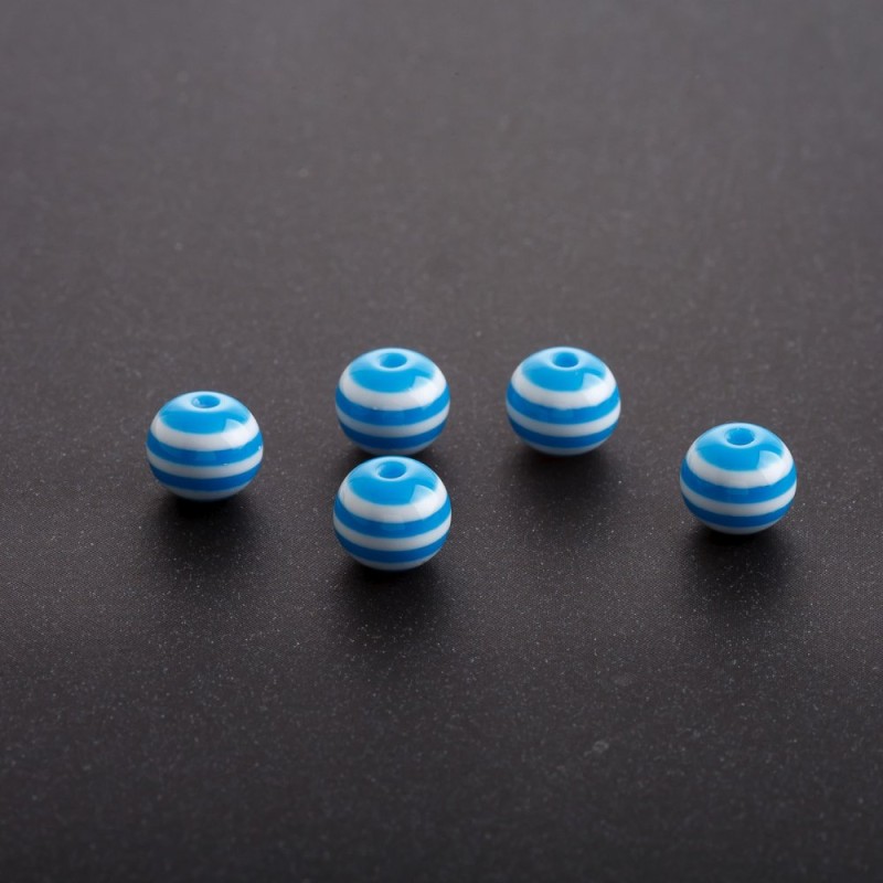 Light Blue Bead with White Stripe, Diameter 8mm, Pack of 70