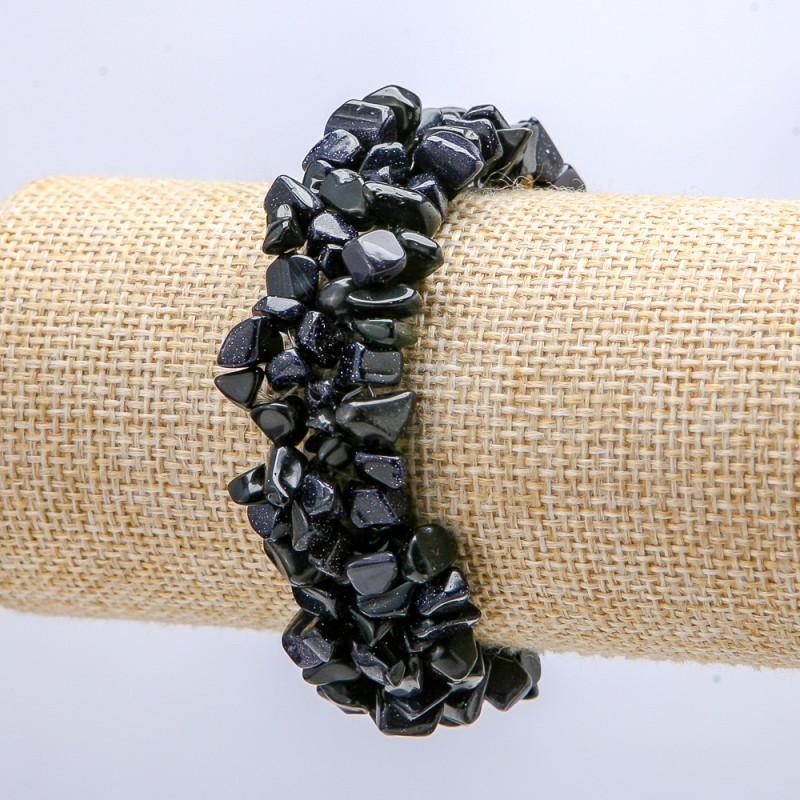 Wide Aventurine Stone Bracelet "Blue Sand Cairo Night", 7mm+- Chips, 18cm Circumference, 2cm Width+