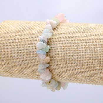 Natural Morganite Stone Bracelet on Elastic Band, chip-8mm+/-, circumference-18cm