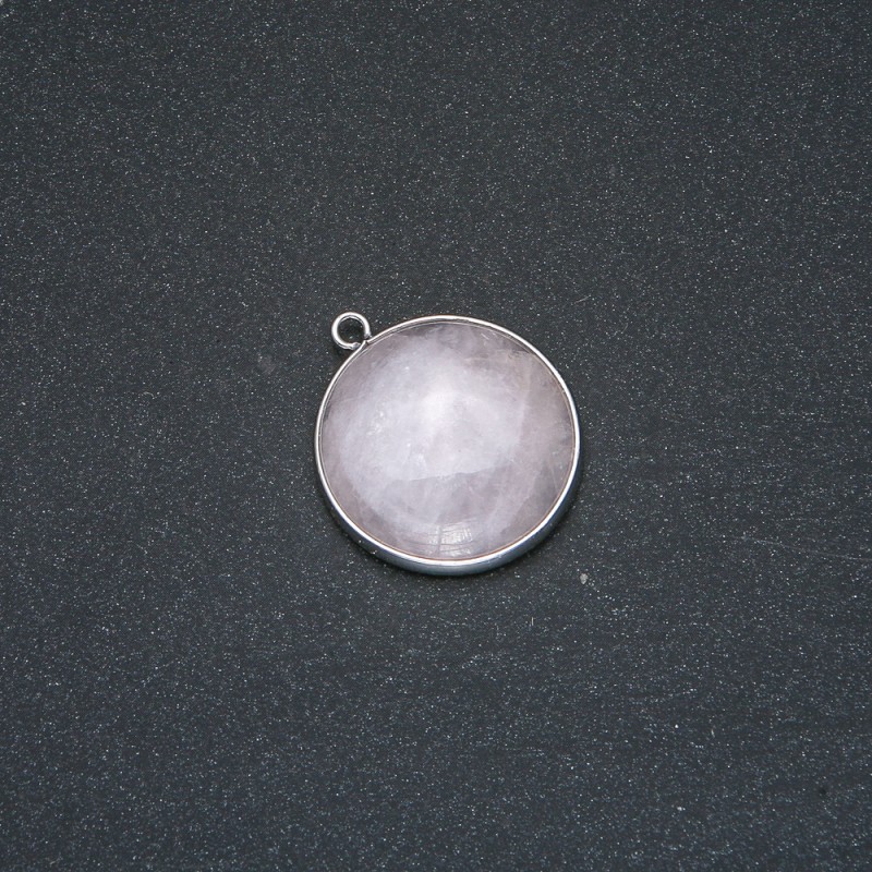 Rose Quartz Pendant in Silver-Tone Setting, diameter 26mm+