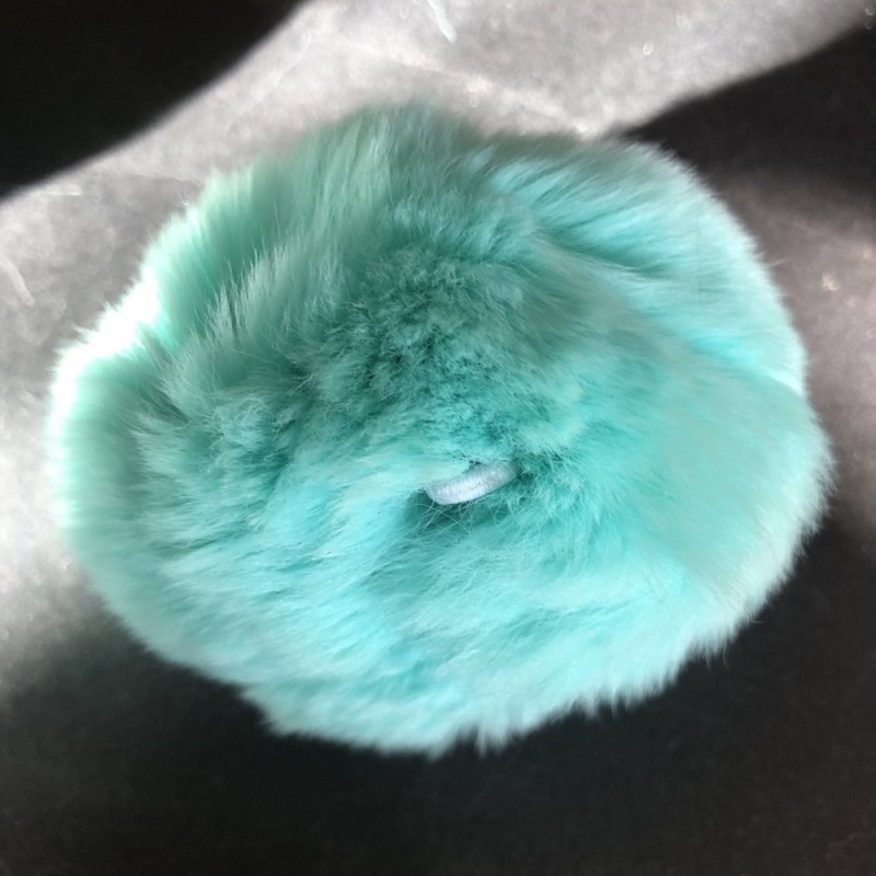 Natural Fur Pom-Pom Keychain on Elastic, Turquoise