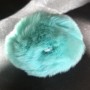 Natural Fur Pom-Pom Keychain on Elastic, Turquoise