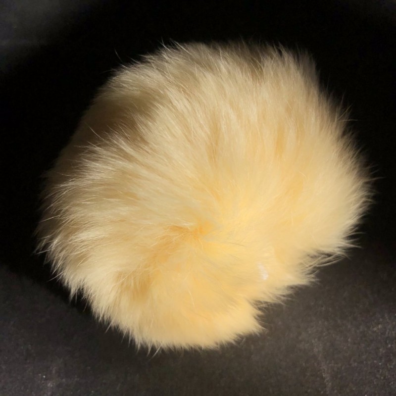 Natural Fur Pom-Pom Keychain on Elastic, Beige-Yellow