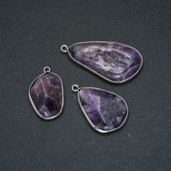 Natural Amethyst Pendant in a Silver-Tone Setting, 42x20mm+